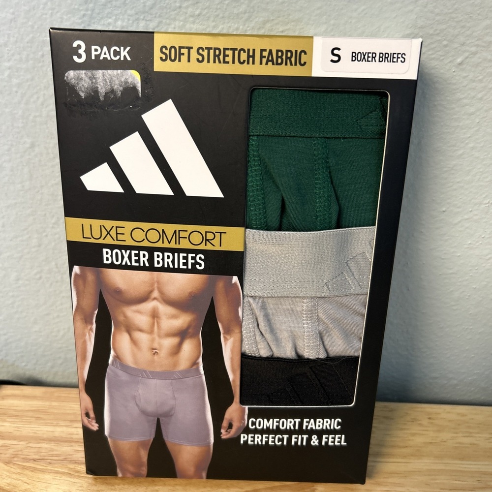 Adidas Mens Luxe Comfort Boxer Briefs 3 Pack Small Green Grey Black 5159301A